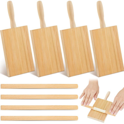 Ensemble de 4 planches à gnocchis en bois de hêtre, avec 4 pièces d'outils à gnocchis à pales à roulettes pour des idées de cadeaux de cuisine maison