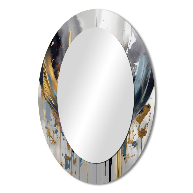 Shapes And Lines Abstract Marble III - Large Oval Wall Mirror On Metal, 36" x 24"