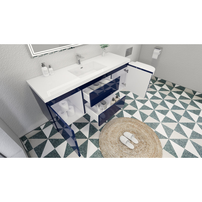 59'' Single Bathroom Vanity with Acrylic Top, Hight Gloss Night Blue