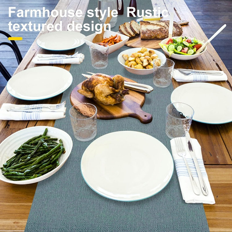 Chemin de table - bleu / gris - essuyable, épais, campagnard, rustique, intérieur / extérieur