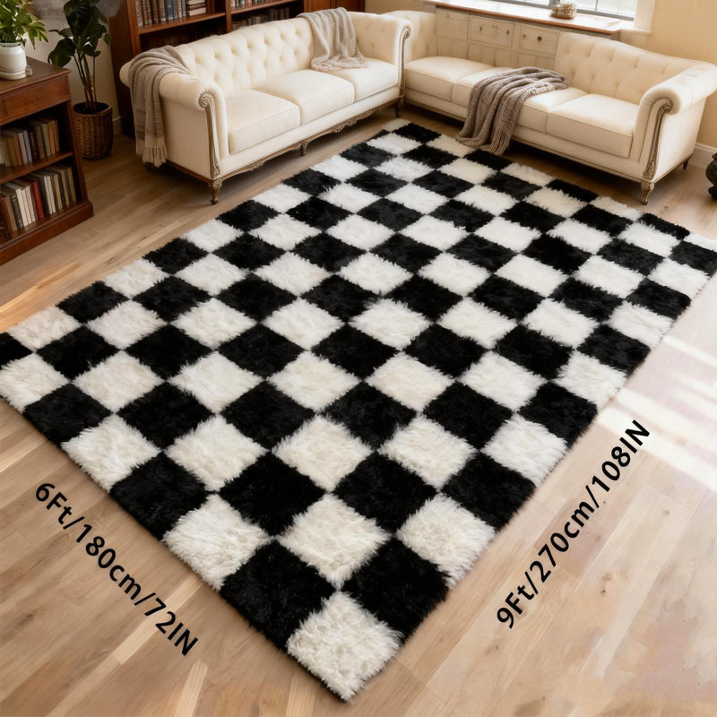 Checkered area rug, versatile for multiple spaces, Black And White Check, 6*9ft