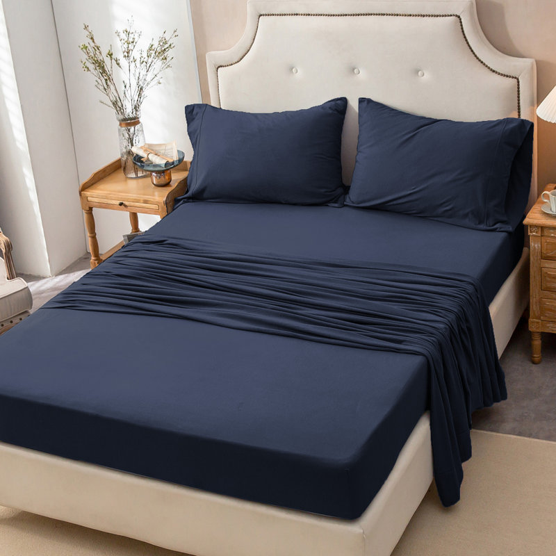 100% T-Shirt Cotton Super Soft Comfy Breathable Fits Mattress Up To 20" Extra Deep Pocket, Navy Blue
