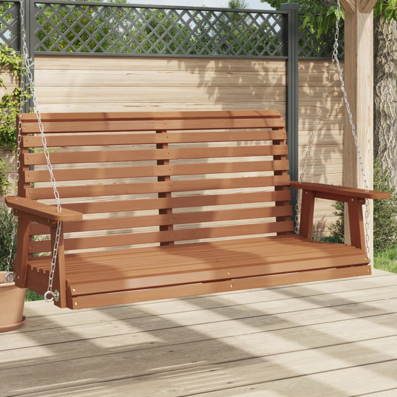 Garden Swing Bench With Metal Chains Solid Wood Fir, Brown