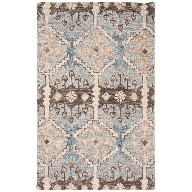 Tapis bleu clair / crème en laine touffeté à la main Posada, Rectangle 2 pi x 3 pi