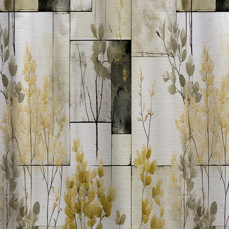 Green Cubic Botanical Dreams I - Rideau patchwork - Velours obscurcissant - 1 panneau, L 52 po x L 95 po