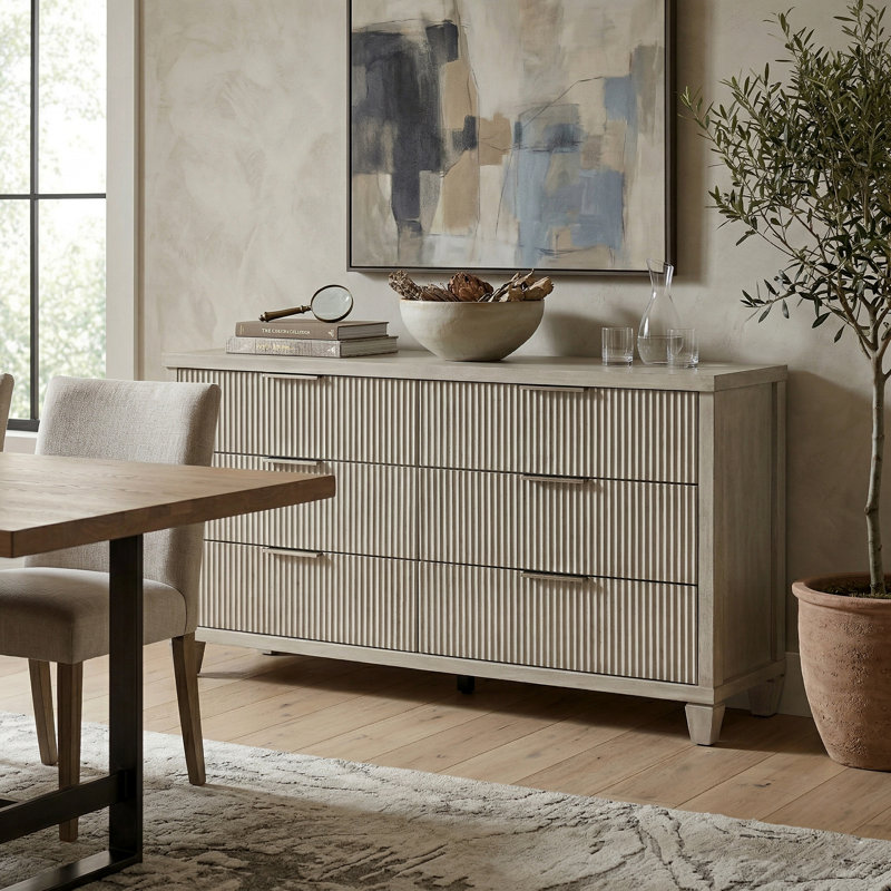 Aurelin Mid-Century Modern 54.8"W 6 Drawer Dresser, Anti White