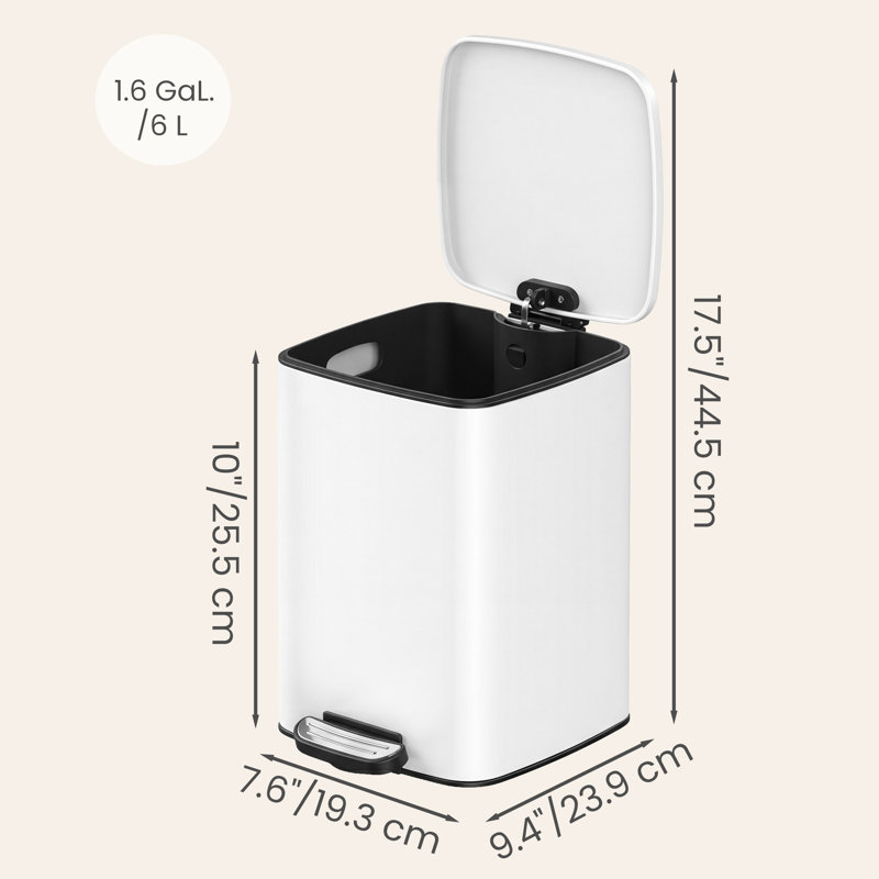 19.5x24x25.5cm Steel Kitchen Trash Can, White