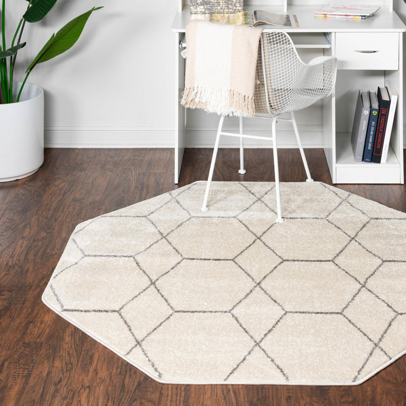 Tapis géométrique Debrodie, Octogone 5 pi 3 po x 5 pi 3 po, Ivoire ivoire