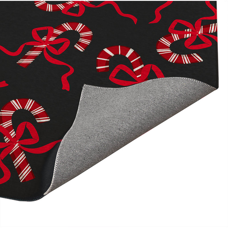 Paillasson Candycanes & Bows, L 48 po x L 72 po, Noir