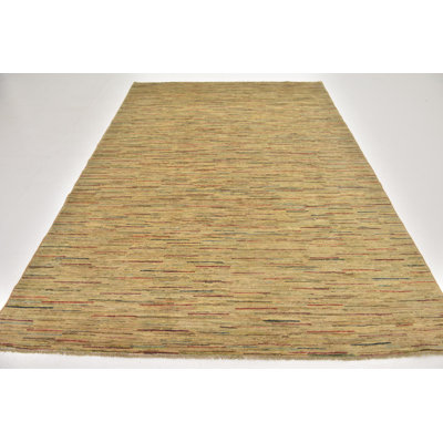 Tapis intérieur en laine 6 pi 5 po x 9 pi 5 po one-of-kind à la main-noué la new age brown Nash