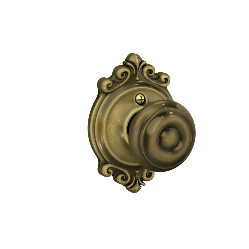 Georgian Knob with Brookshire Trim Non-Turning Lock, Antique Brass