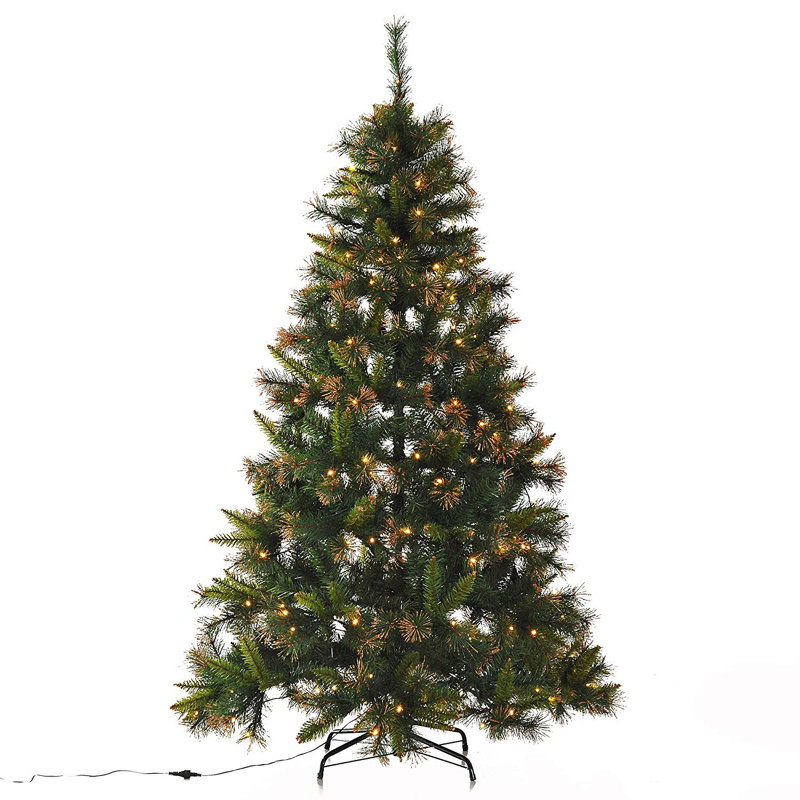Green Artificial Pine Christmas Tree with 200 Single Coloured Lights with Stand, 5' H