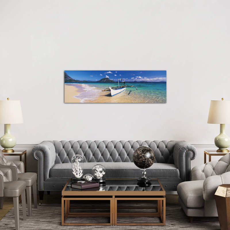 Fishing Boat Moored On The Beach, Palawan, Philippines by Panoramic Images - No Frame Panoramic Print on Canvas