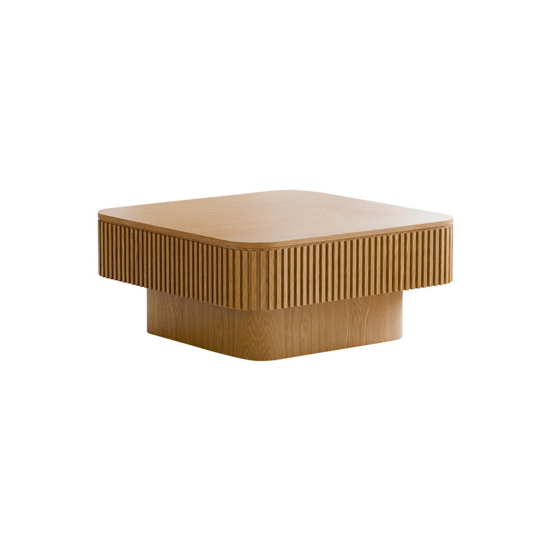 Table basse carrée avec rangement en placage de bois massif, Bois naturel