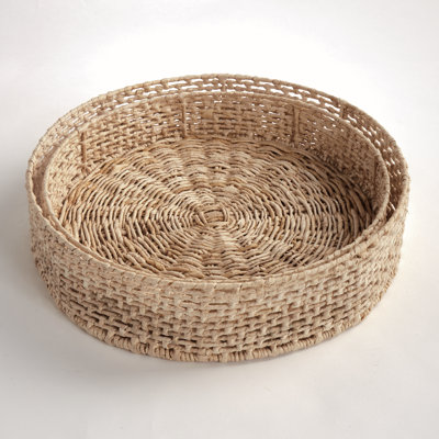 Weave & Wear Abaca Fiber Open-Weave Round Trays, Set of 2
