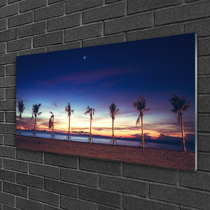 Palm Trees Beach Sea - No Frame Print on Glass