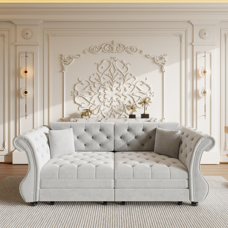 Canapé-lit Chesterfield surdimensionné de 83,8 po, Gris