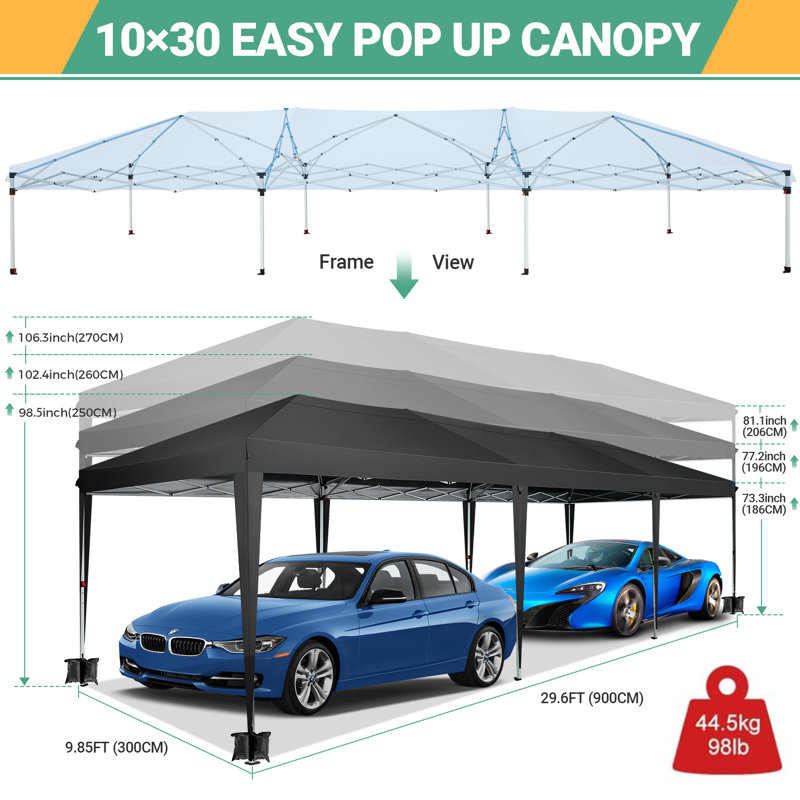 10x30 Pop up Canopy Tent with 8 Sidewalls, Waterproof Commercial Instant Shelter Tent, Black