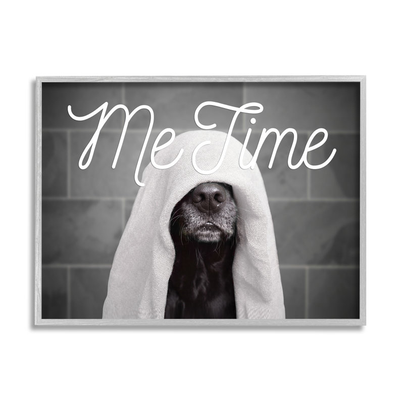 Me Time Pet Dog Bathroom Portrait Luster Gray Framed Floating Canvas Wall Art by Adobe Stock, 21" H x 17" W