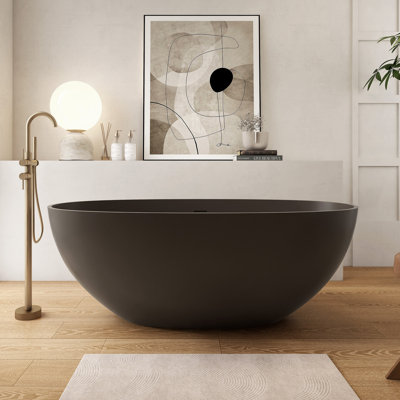 61" Freestanding Bathtub Solid Surface Stone Resin Soaking Tub