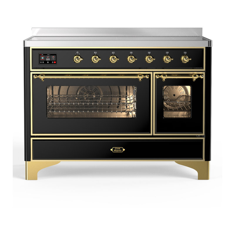 Majestic III Series 48 Inch Induction Range with 6 Induction Elements in Glossy Black (Brass Trim), Brass, Glossy Black