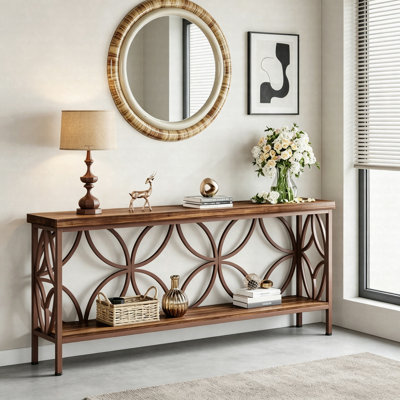70.9" Industrial Sofa Table, 2-Tier Console Table Behind Couch, Narrow Entryway Hallway Table