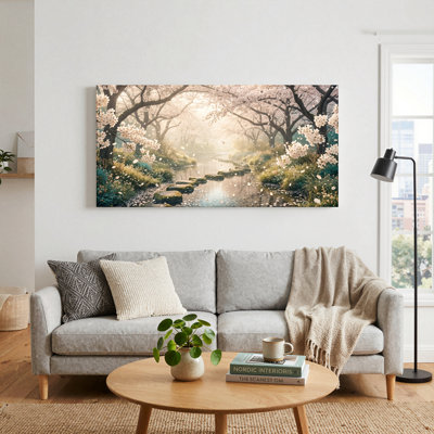 Cherry Blossom Pathway Canvas Wall Art Oil Painting Print Set Of 1
