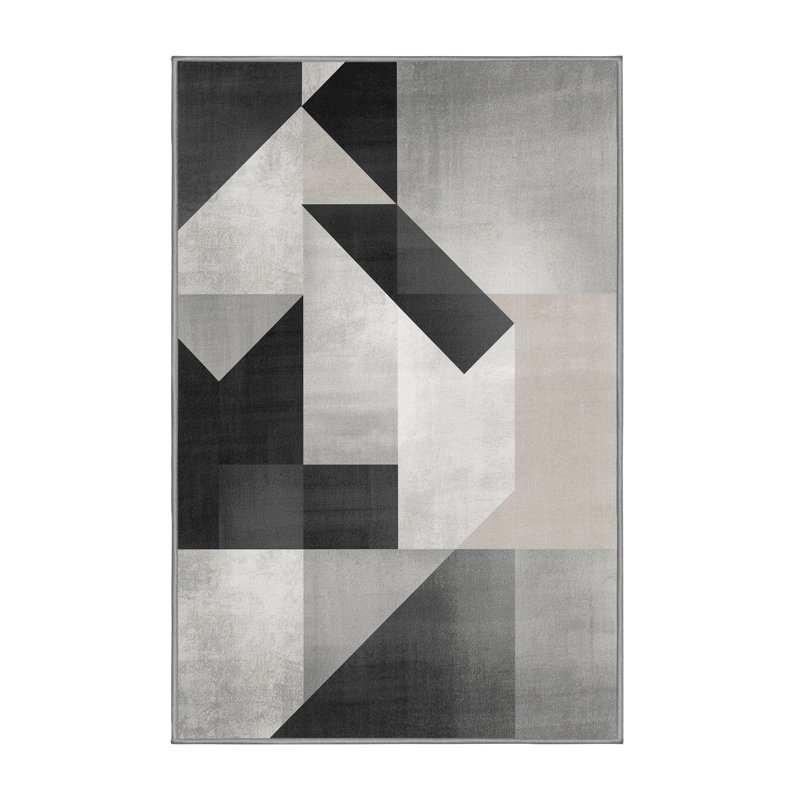 Soft Plush Easterly Modern & Contemporary Geometric Area Rug in Gray – Gray Binding, 2x5