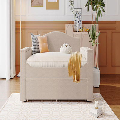 Upholstered Daybed With Storage Armrests, Trundle And Latest Integrated Bluetooth Audio System, Teddy Fleece