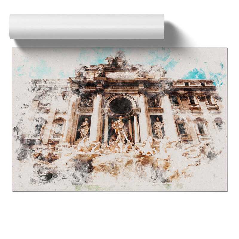 Trevi Fountain in Rome Watercolour - Frameless Print, 30cm H x 42cm W x 0.1cm D