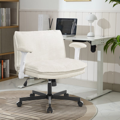 26in W Teddy Velvet Home Office Chair,350LBS Crosslegged Desk Chair with Lumbar Support&Adjustable Armrests