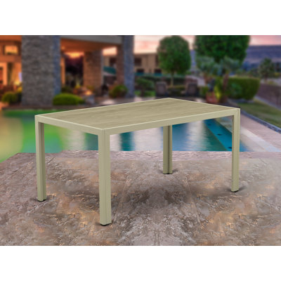 Outdoor Wicker Dining Table - Rectangle PE Wicker Table with Glass Top, Natural Linen