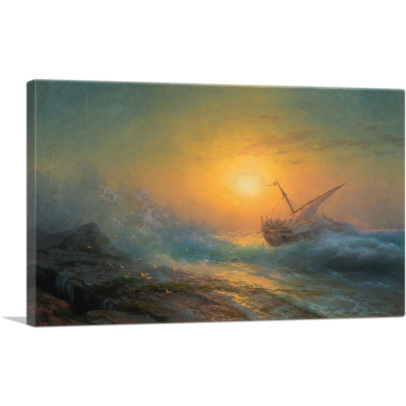 «Stormy Sea at Sunset 1896» par Ivan Aivazovsky, reproduction d'art sur toile tendue, H 18 po x l 26 po x P 1,5 po