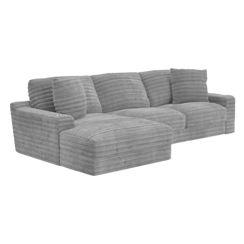  Canapé modulaire en tissu Ocossio, Polyester gris, Orienté à gauche (vu de face)