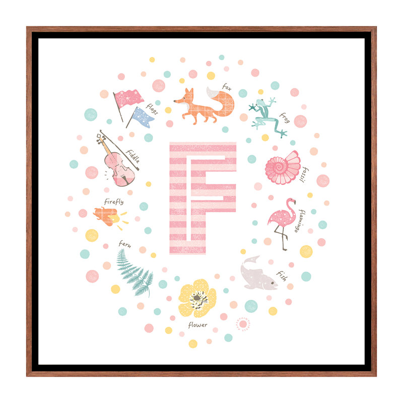 Impression rose lettre illustrée, Pas de tapis, H 26 po x l 26 po x P 1,5 po, Toile avec cadre brun