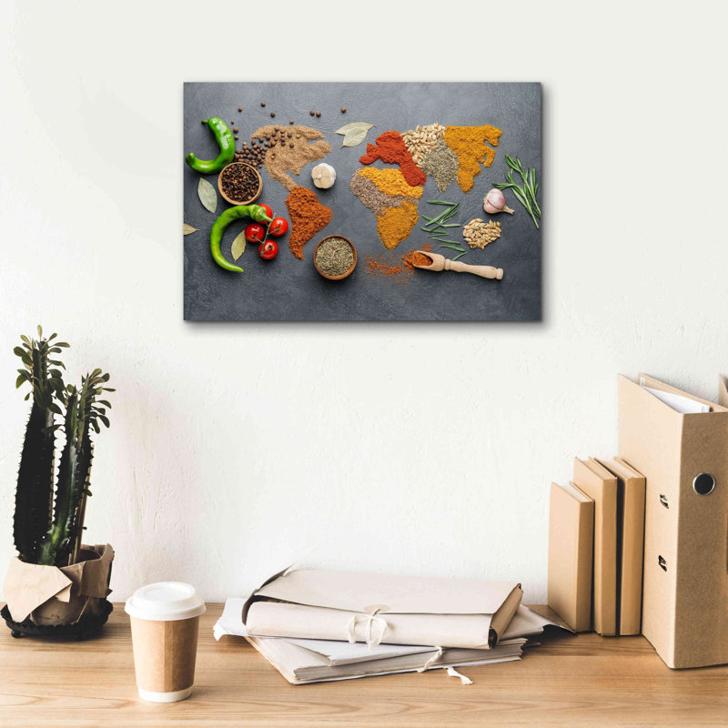 «Carte du monde épicée» par Epic Portfolio, art mural sur toile, H 12 po x l 18 po x P 0,75 po