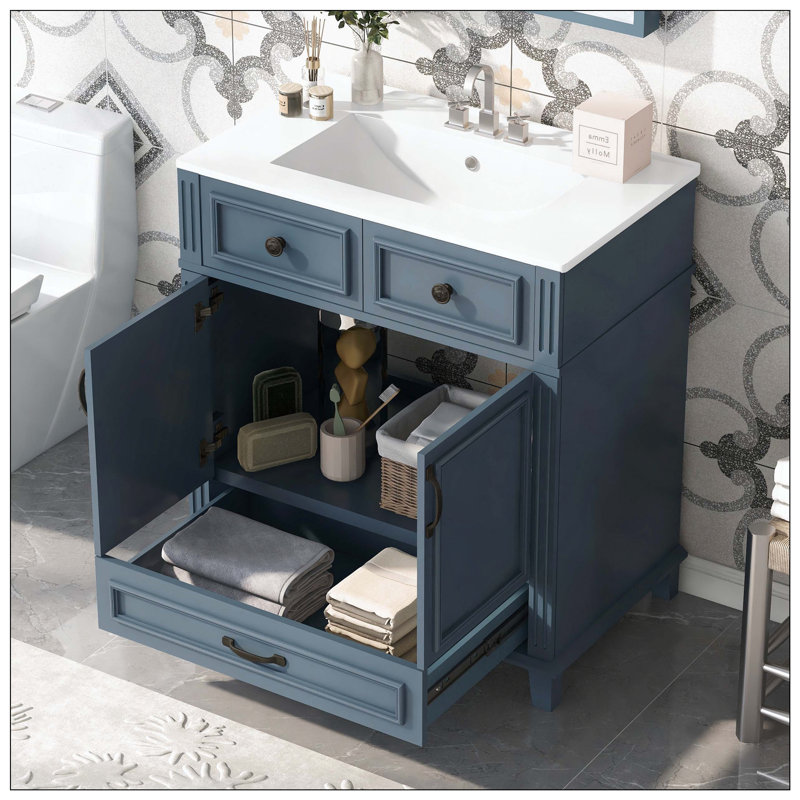 Rangement en bois massif pour portes de salle de bain Retro, Blue