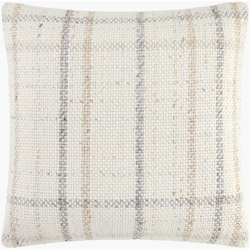 Becki Owens X Livabliss Amaya Accent Pillow, Square 22", Down, Ivory Plaid 2
