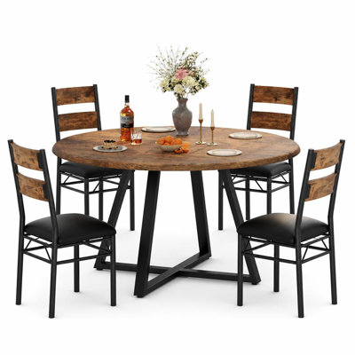 Ensemble table et chaises de salle à manger rondes 5 pièces pour 4 personnes, table de cuisine de 107 cm (42,1 po) avec 4 chaises de salle à manger à dossier haut