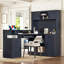 Bureau d'ordinateur en L avec prise de courant, tiroirs, bibliothèque, bureau d'angle moderne, bureau d'écriture de table d'étude en L, bureau d'ordinateur de coin avec rangement, bleu-2008963370