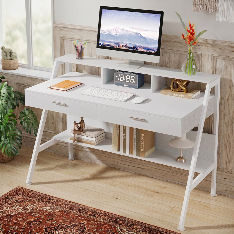 Bureau d'écriture avec tiroirs Edeltraud, bureau blanc, Blanc