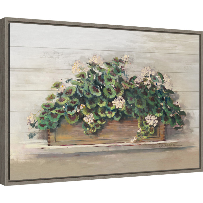 «Market Geraniums Crop» par Carol Rowan, reproduction d'art sur cadre flottant, Toile avec cadre gris