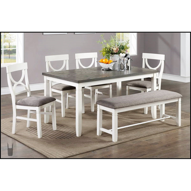Ensemble de salle à manger moderne 6 pièces avec table, 4 chaises et banc
