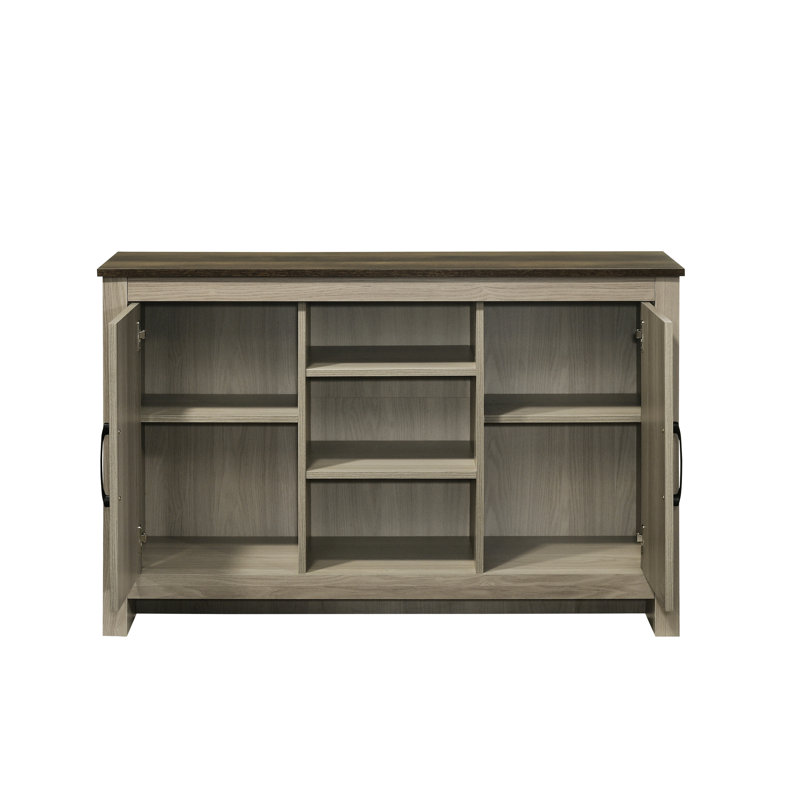 Console l 47 po - Buffet en chêne gris avec tablettes et portes d'armoire