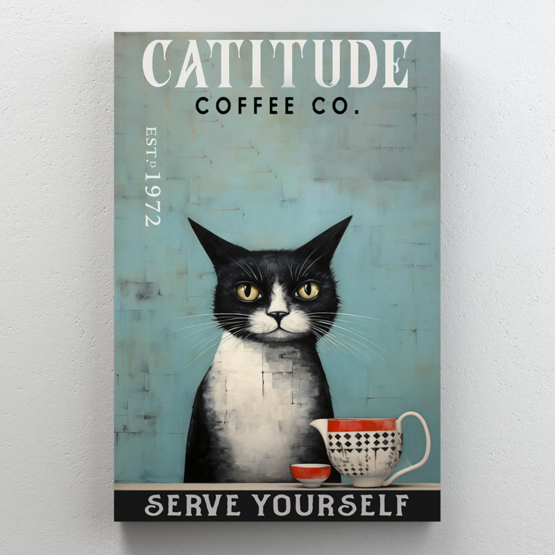 Catitude Coffee Co sur impression sur toile, H 36 po x l 24 po x P 1,25 po