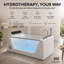 Baignoire balnéo autoportante en acrylique 170 x 71 cm avec chauffe-eau thermostatique, 8 jets d'eau, 8 jets d'air DEL, audio Bluetooth, panneau de commande numérique, appuie-tête et robinetterie inclus, vidange réversible (gauche/droite), blanche
