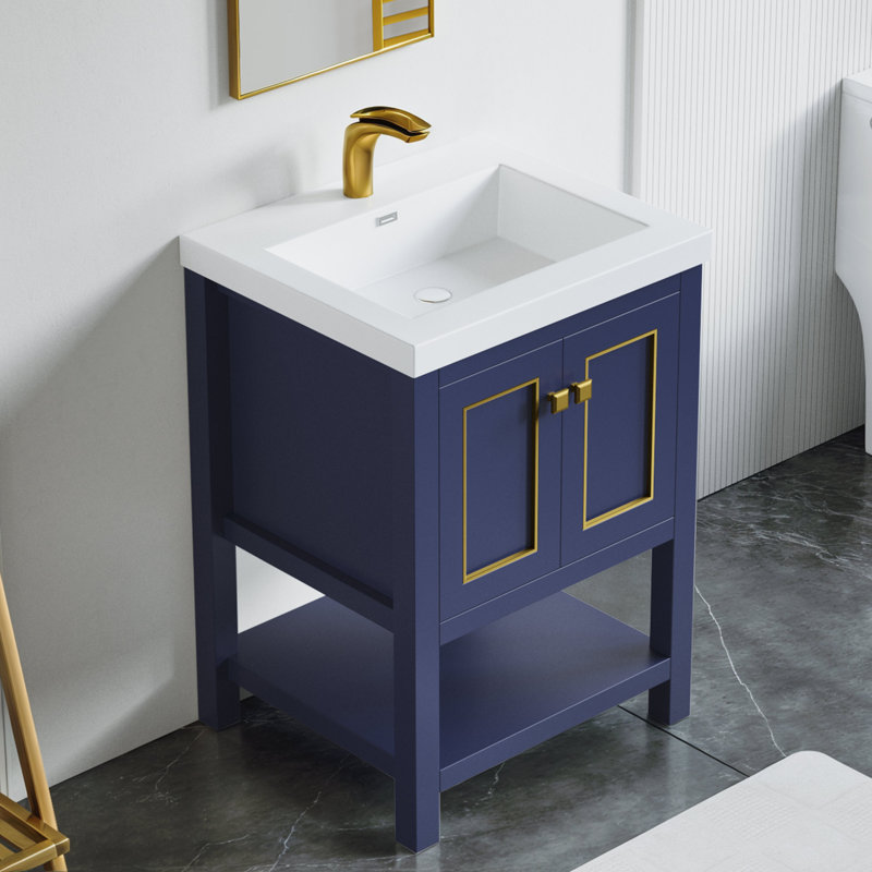 Thome 25'' Single Bathroom Vanity with Resin Top, Blue, Brushed Brass