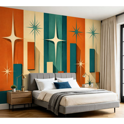 Wall Mural Peel and Stick Wallpaper 50s Mid Century Modern Vintage Retro 1950s Mod Fifties Self-Adhesive Removable Contact Paper Wall Decor for Living Room Bedroom 100"H x 144"W