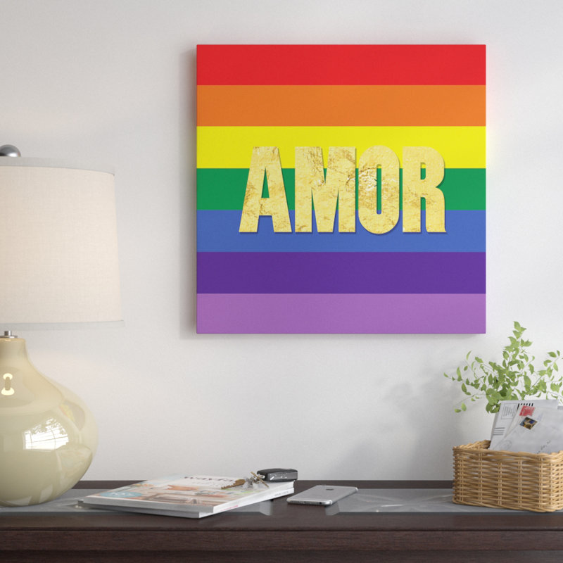 Pride for Amor, art textuel sur toile tendue, H 18 po x l 18 po x P 1,5 po, Toile encadrée noire, Pas de tapis