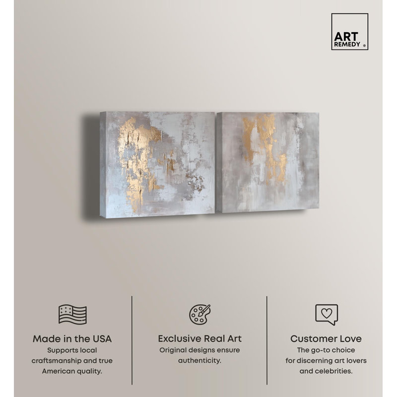 Rustic Gold Expose© Duo Canvas Print Gold Boho Wall Art Set by Art Remedy, Black Frame, 12 x 12, H 24 po x l 24 po